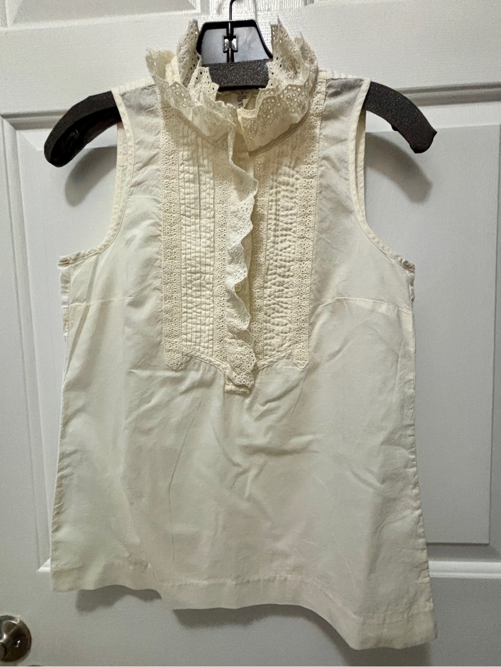 Pale Yellow Lace Ruffle Sleeveless Cotton Top